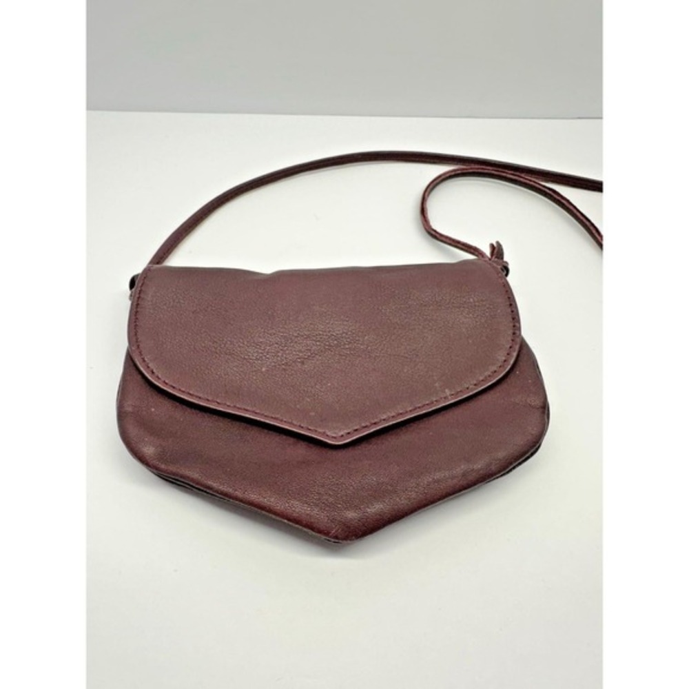 Vintage Mini Burgundy Leather Crossbody Purse 5"x7" Soft Leather 36"‎ Strap